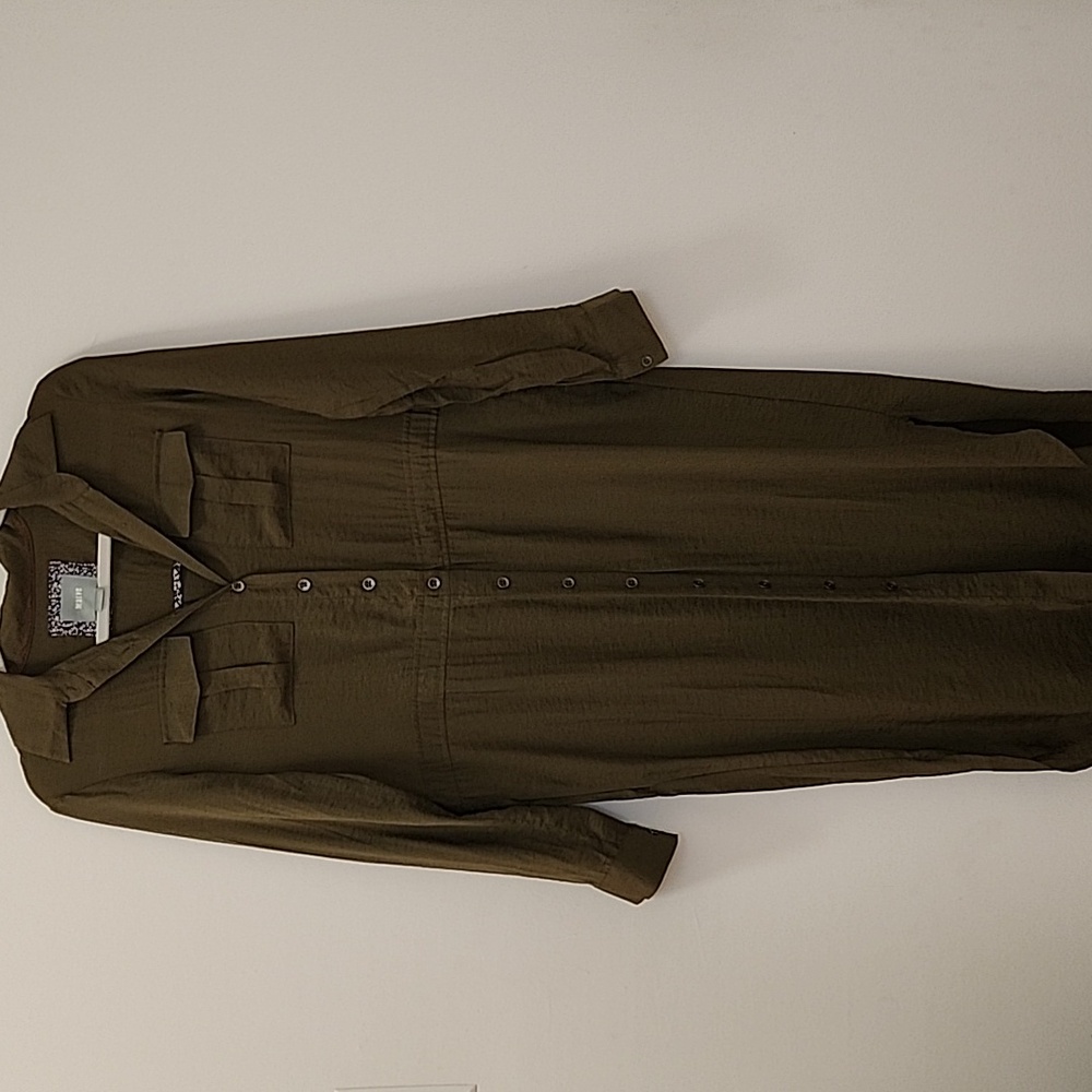 Anthropolie Mauve Drawstring Midi Shirtdress Oluve Green Sz 00 - Picture 4 of 16